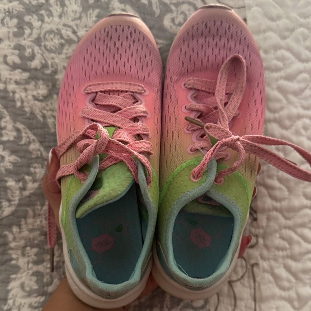 New Balance Kids Pink and Green Sneakers